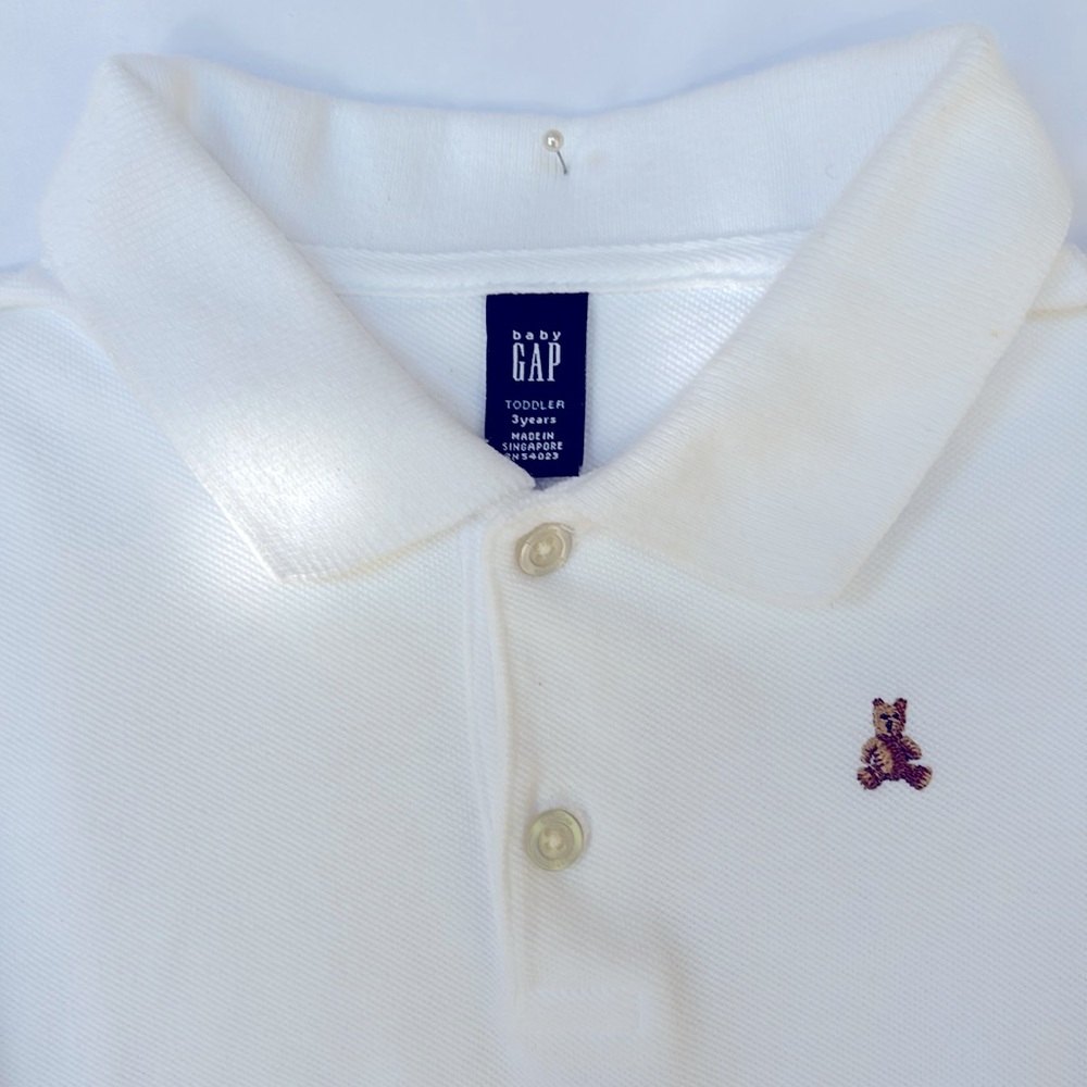 VINTAGE 2002 BABY GAP LONG SLEEVE POLO SHIRT WHITE COLOR TODDLER SIZE 3 - Picture 3 of 9